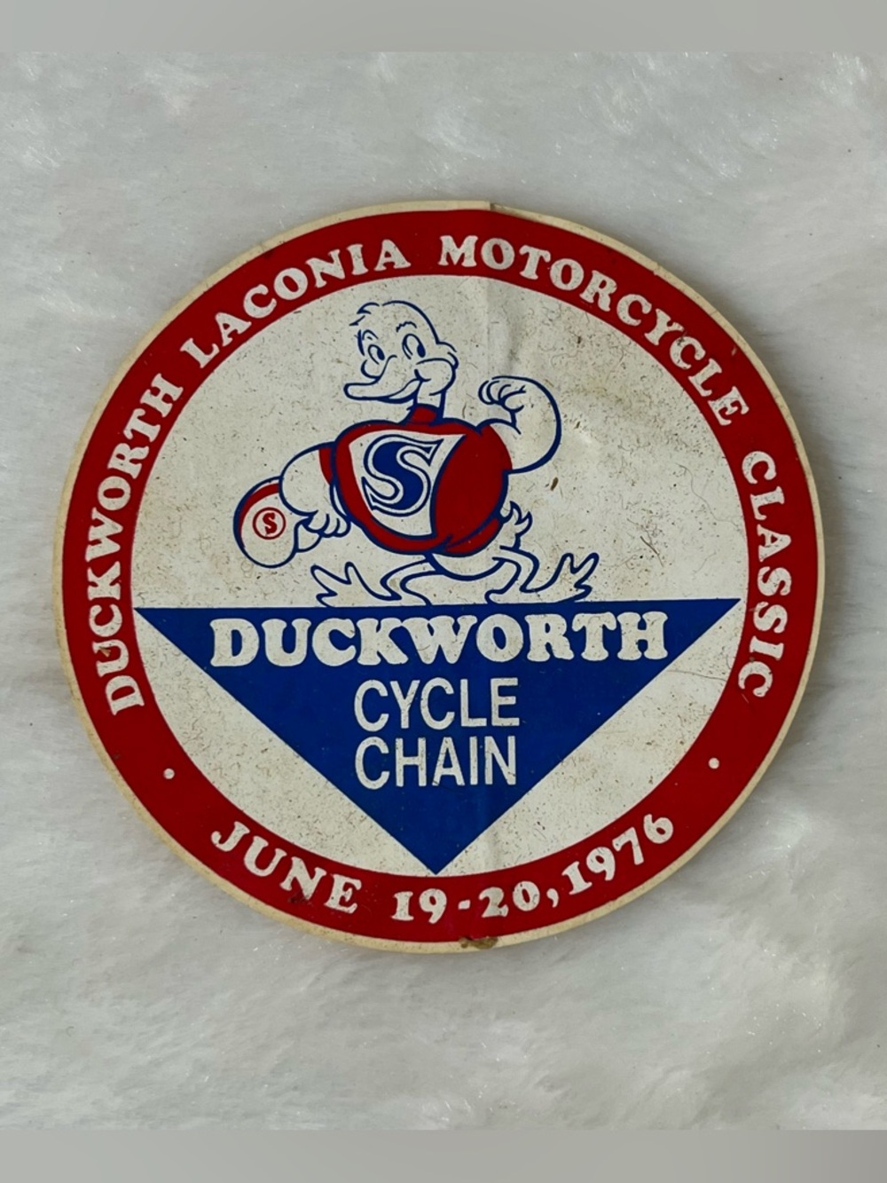Vintage 1976 Laconia Motorcycle Classic Duckworth Cycle Chain Decal Sticker